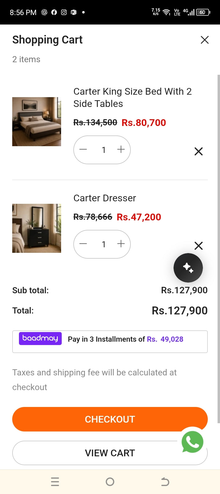 Habitt Carter King Size Bed With 2 Side Tables and Dressing Table