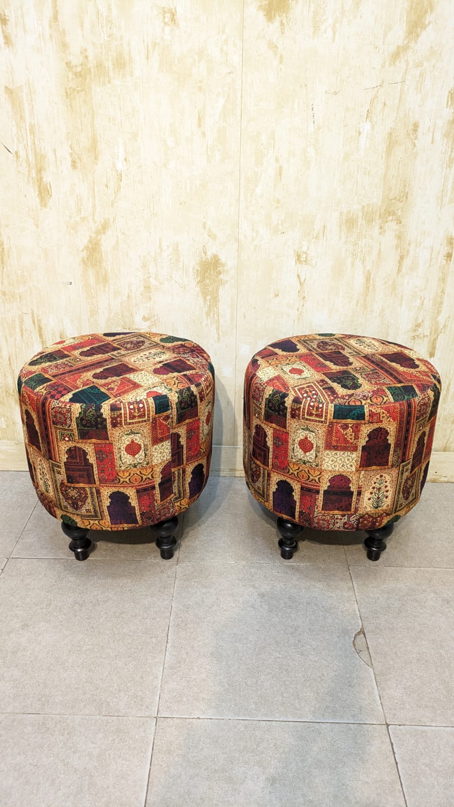 Beautiful Pair Of Printed Ottoman Stool