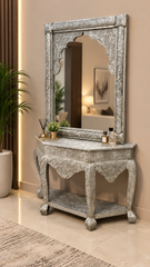 Elegant Handcrafted Silver Console Table with Mirror
