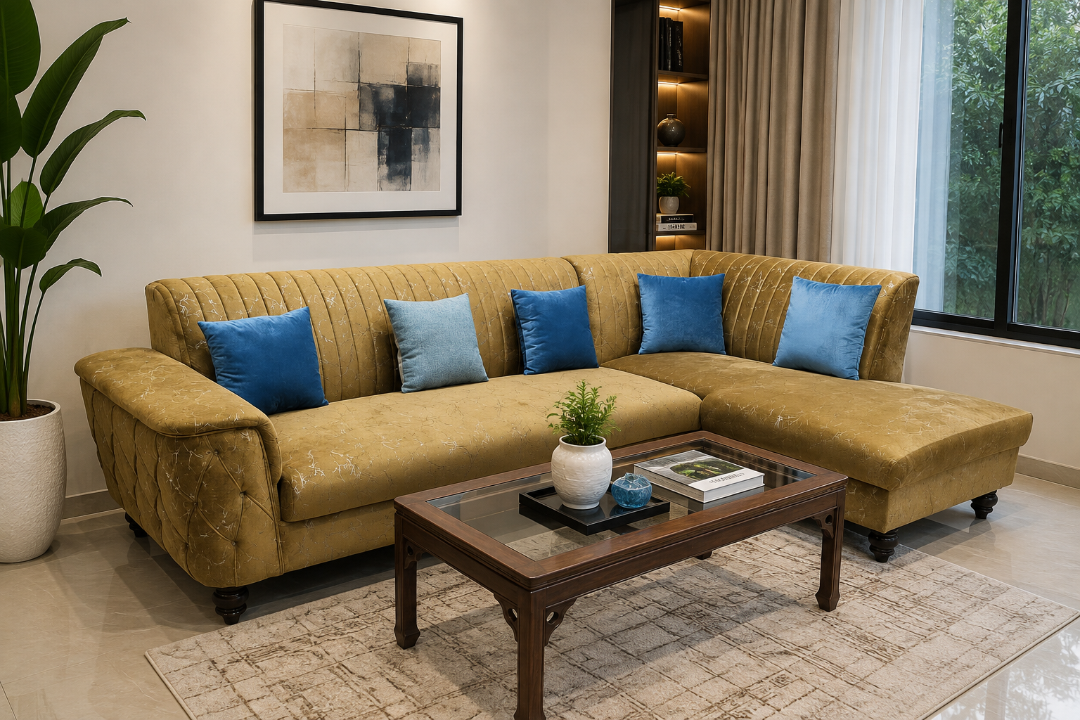 6 Seater L Shape Sofa Set