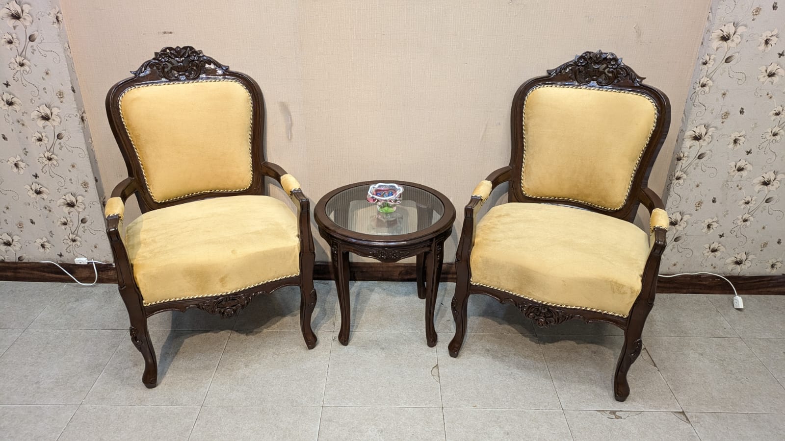 Solid Sheesham Wood Pair of Coffee Chairs with Table