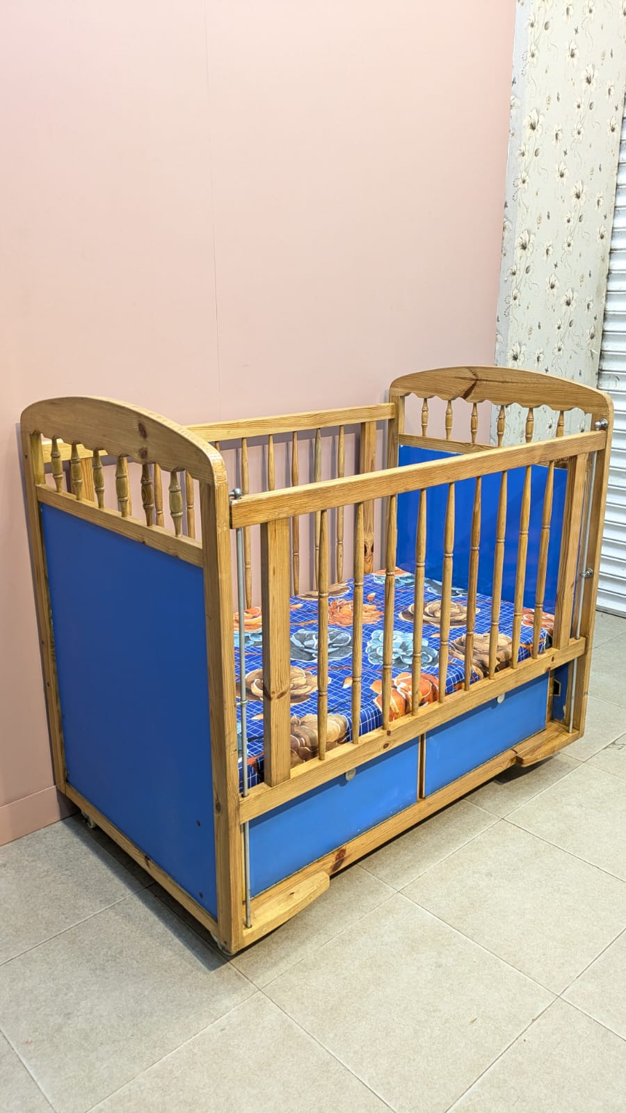 Wooden Baby Cot With Mattress