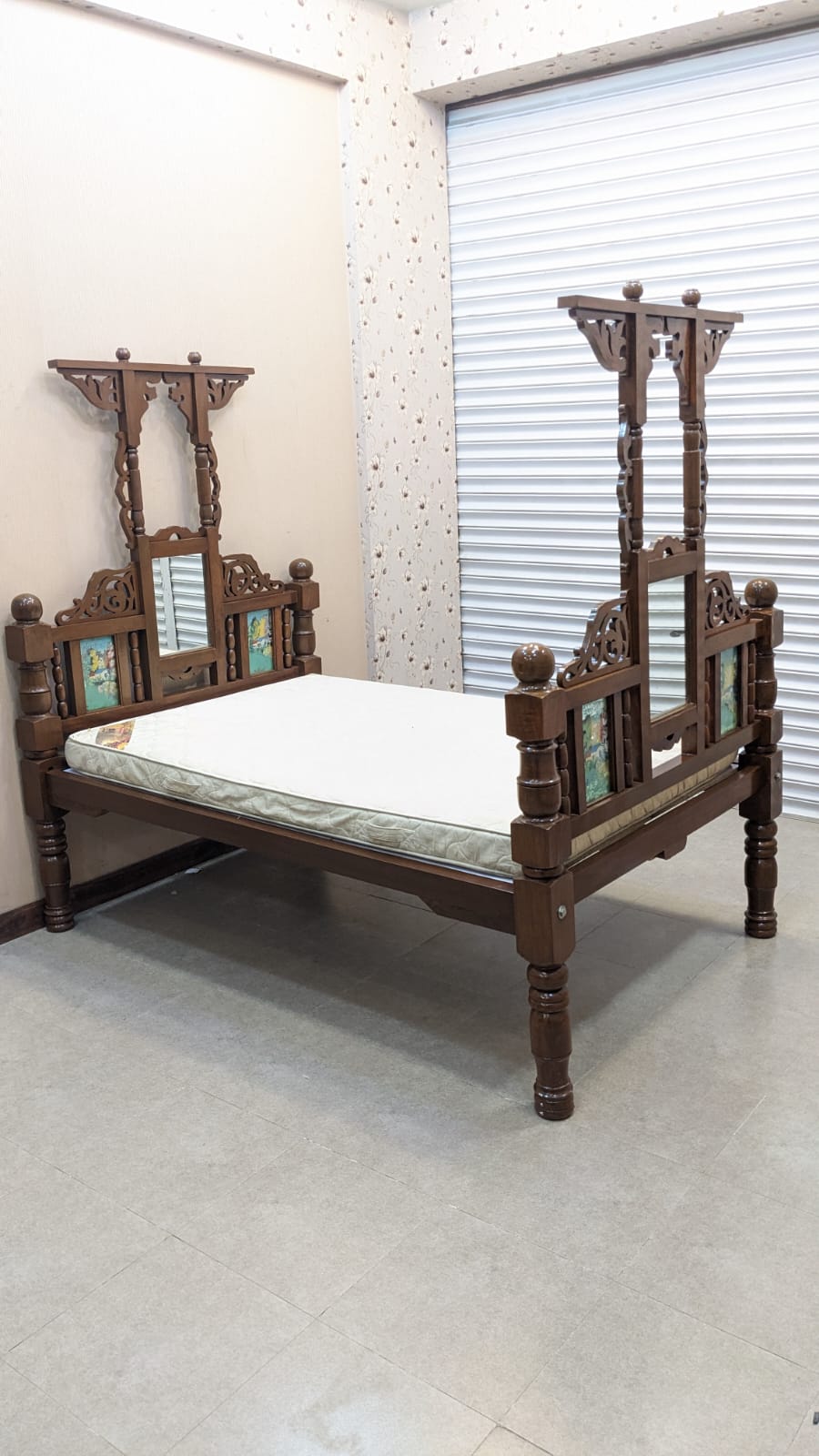 Antique 100% Solid Burma Teak Wood Twin Size Bed with Dura Luxury Foam Mattress