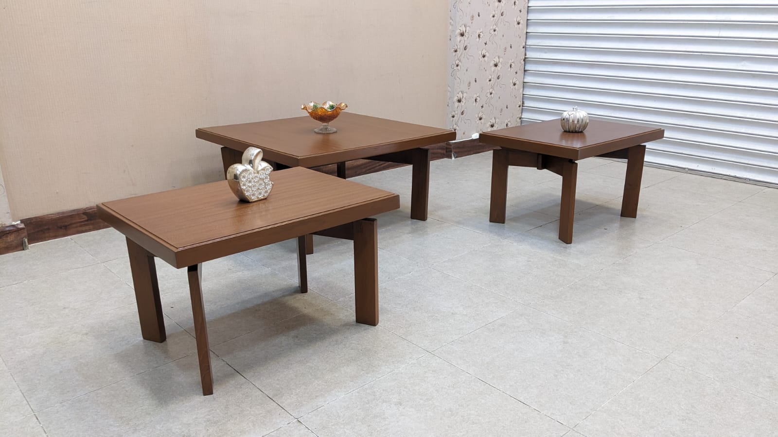 Burma Teak Wood and Teak Ply Center and Side Tables Set