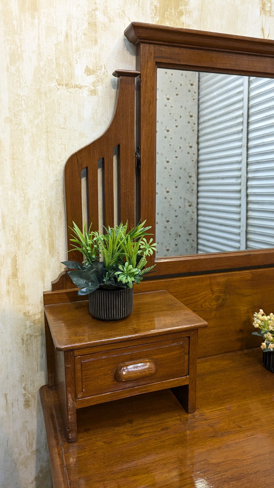 Antique Solid Burma Teak Wood Vanity Dresser