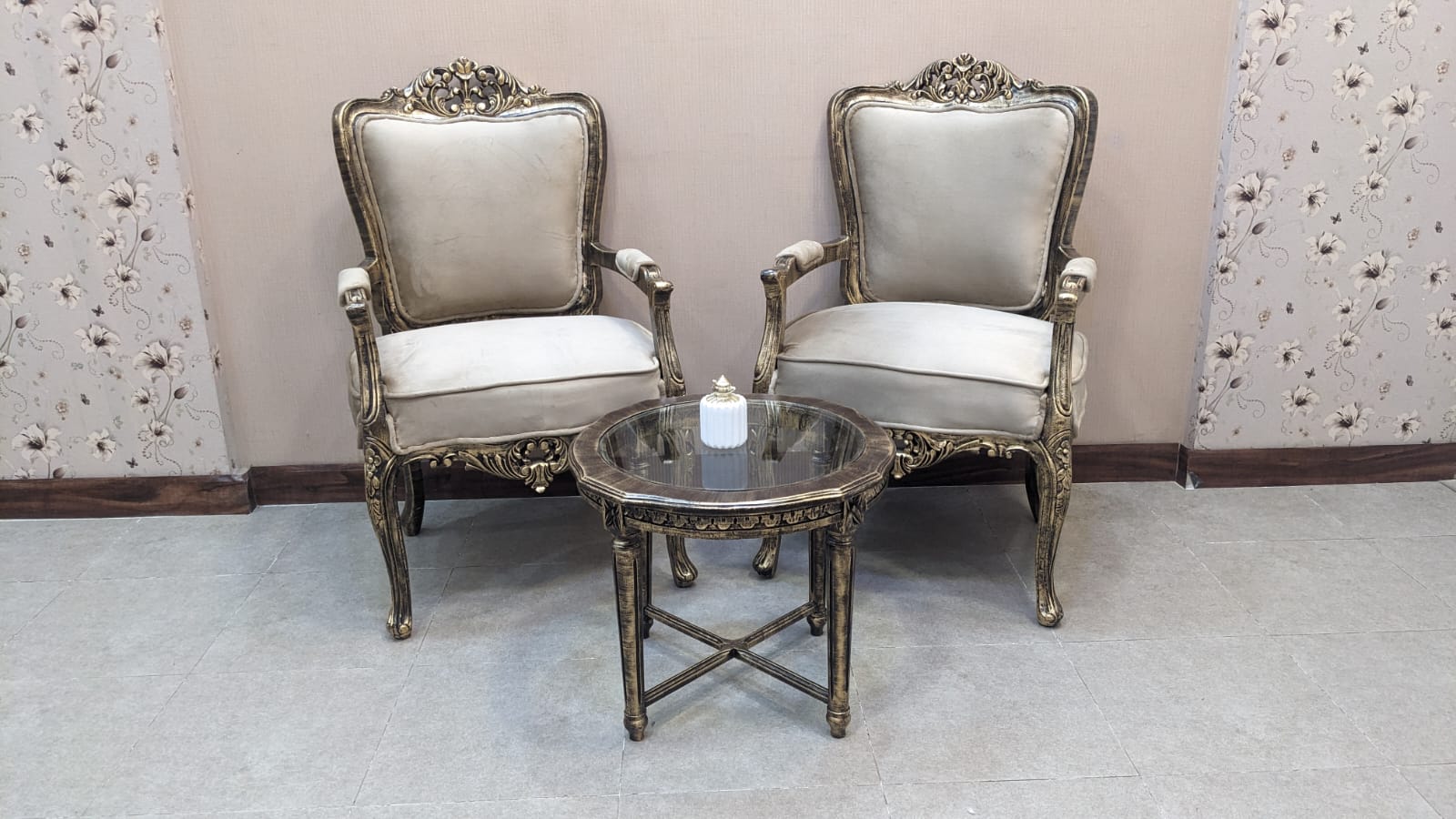Pair Of Coffee Chairs and Table Set