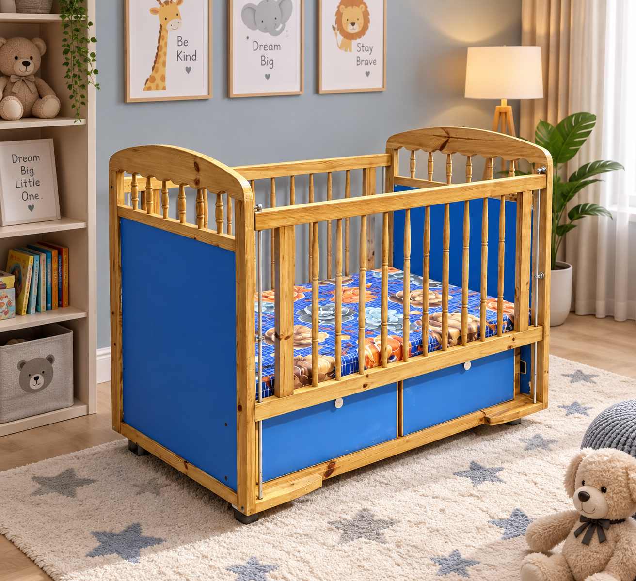 Wooden Baby Cot With Mattress