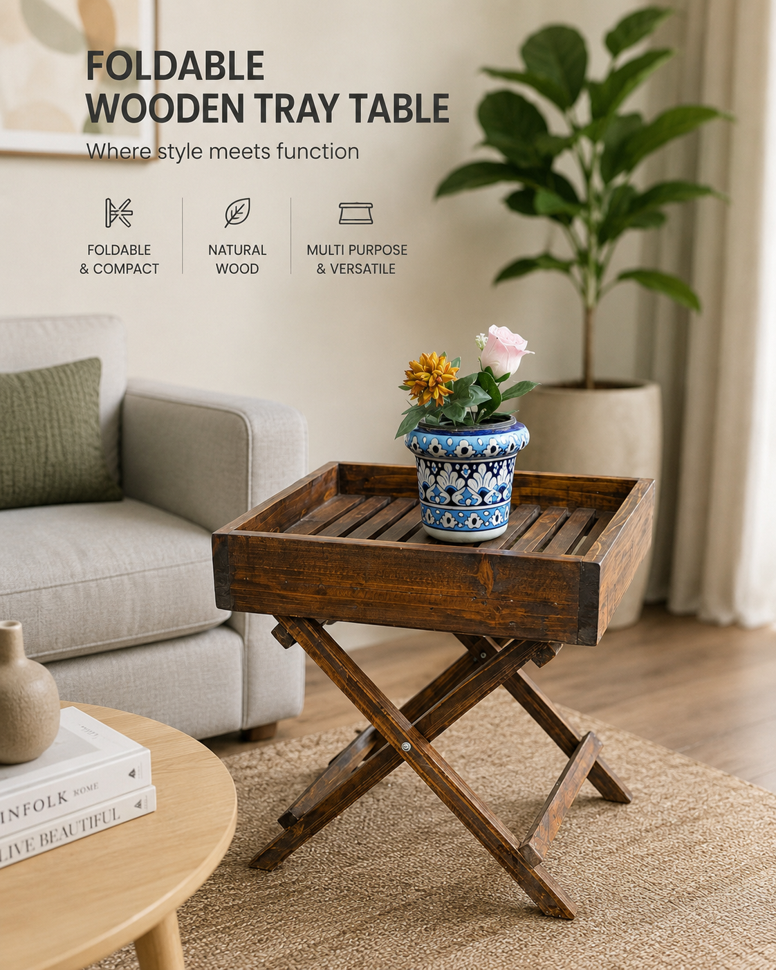 Brand New Foldable Wooden Tray Table