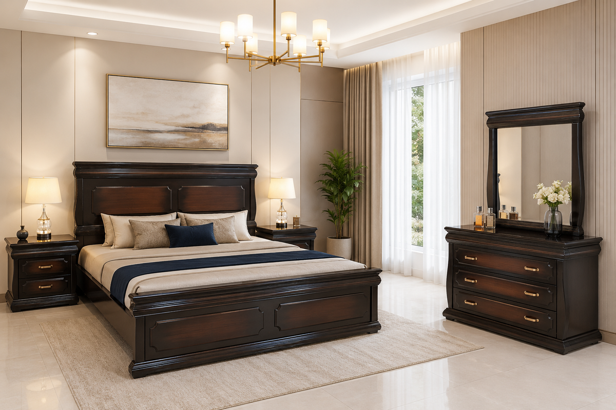 King Size Bed With 2 Side Tables and Dressing Table