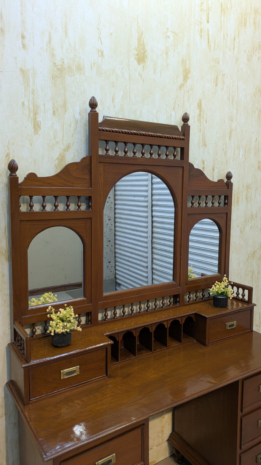 Antique Mid Century Solid Burma Teak Wood Dressing Table