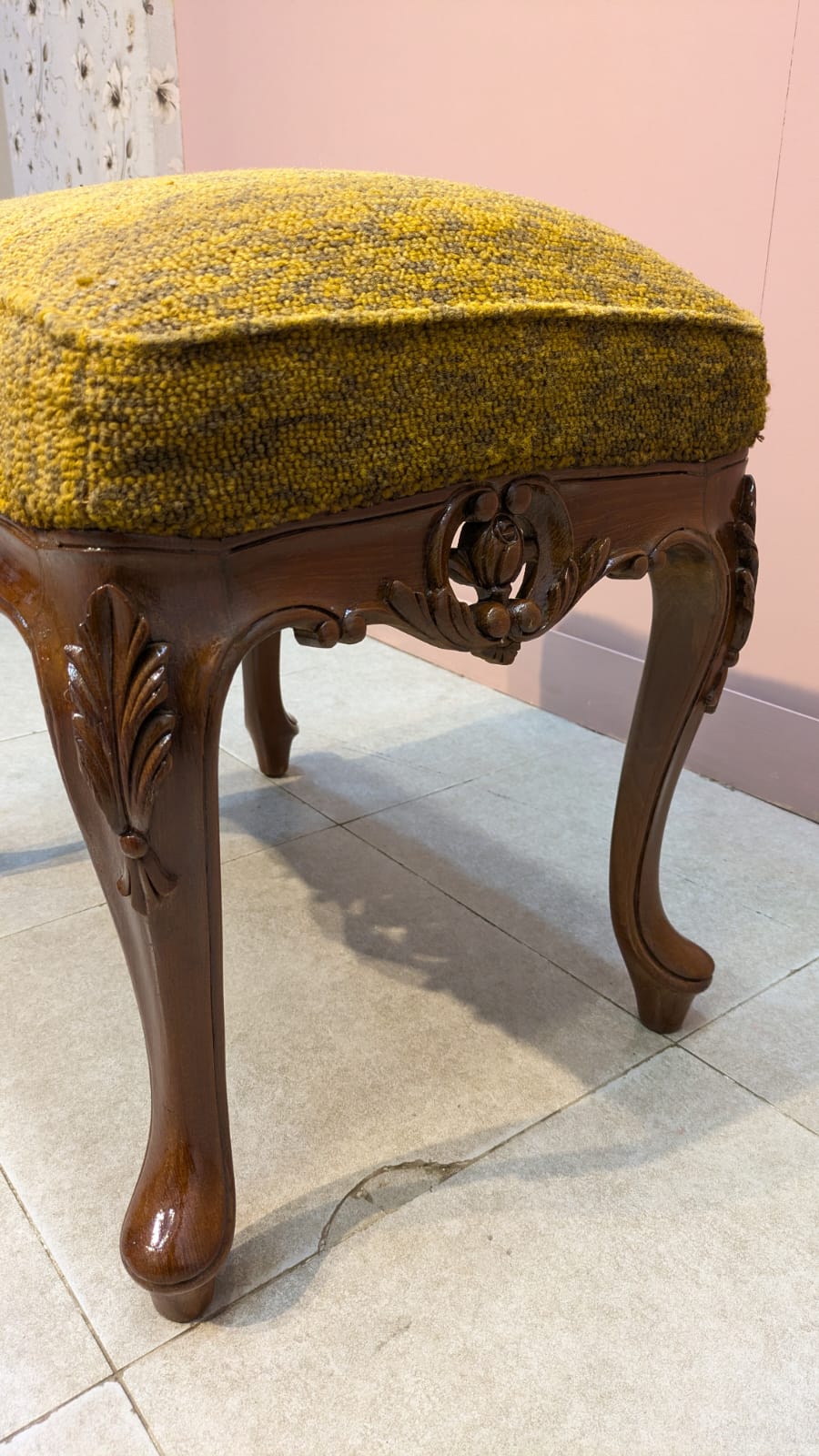 Solid Burma teak wood chair with stool