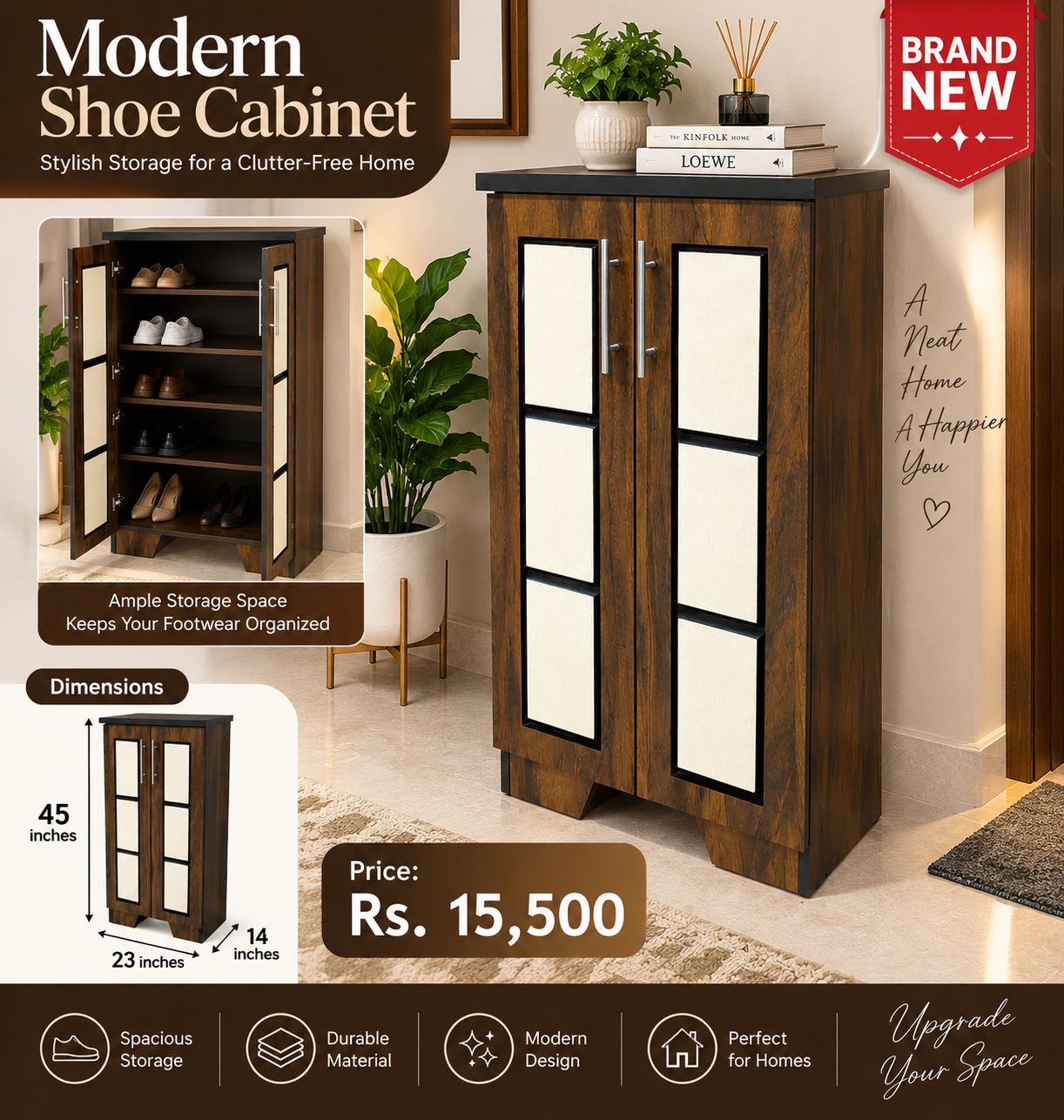 BRAND NEW MODERN SHOE CABINET