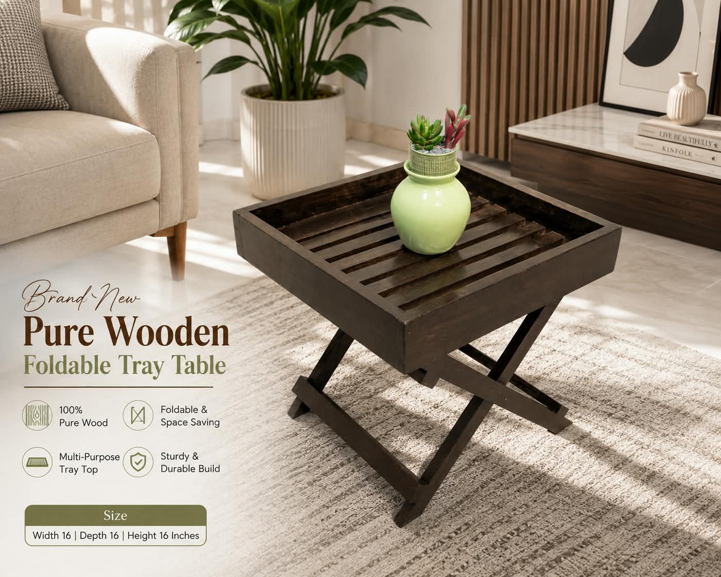 Brand New Pure Wooden Foldable Corner Table