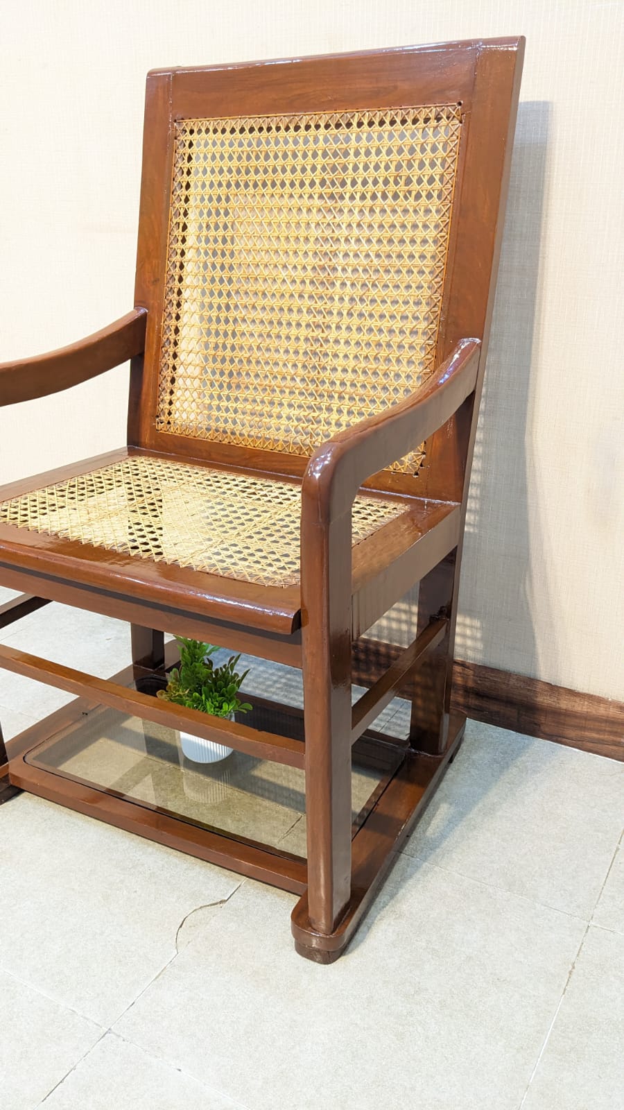 Antique Solid Sheesham Wood Wicker Chair