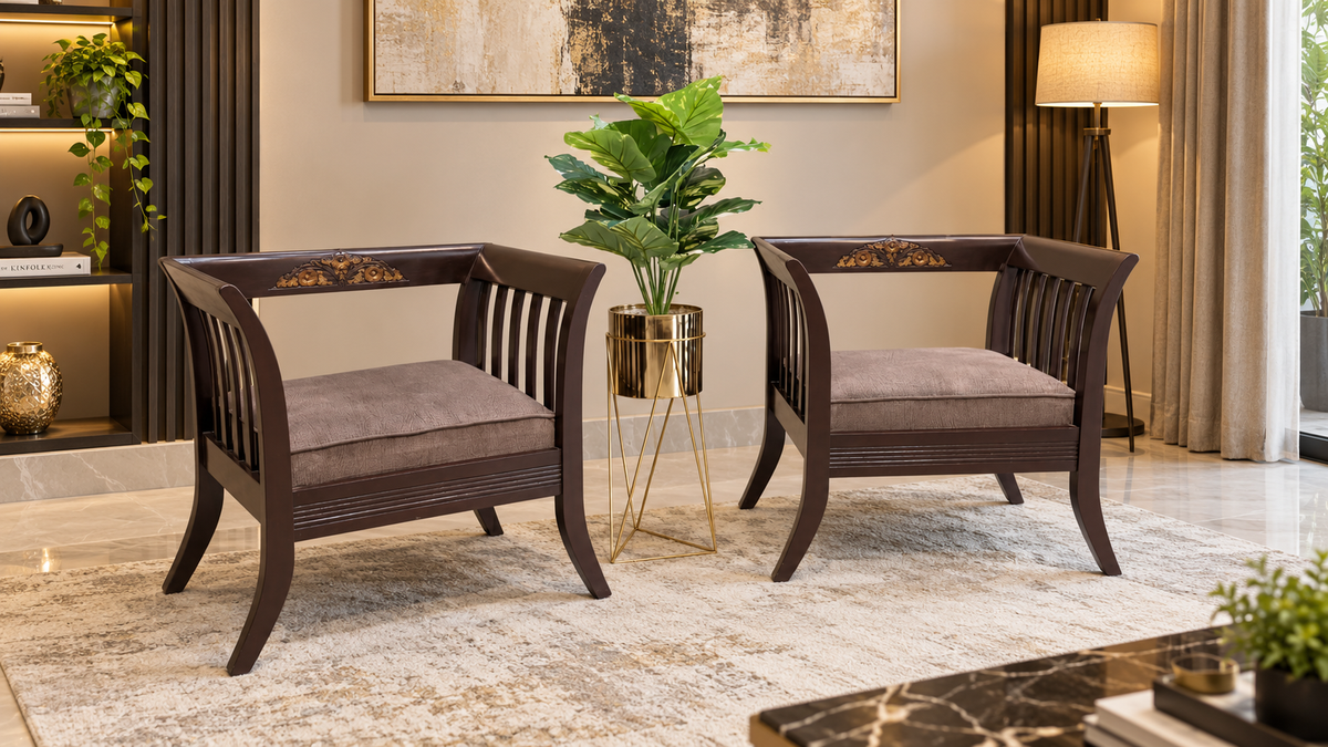 Solid Sheesham Wood Pair of Single Sofas
