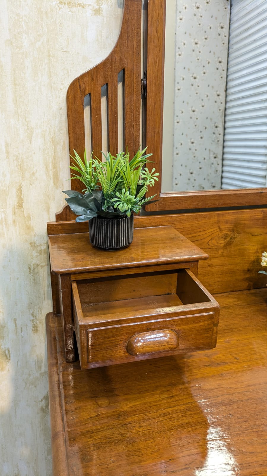 Antique Solid Burma Teak Wood Vanity Dresser