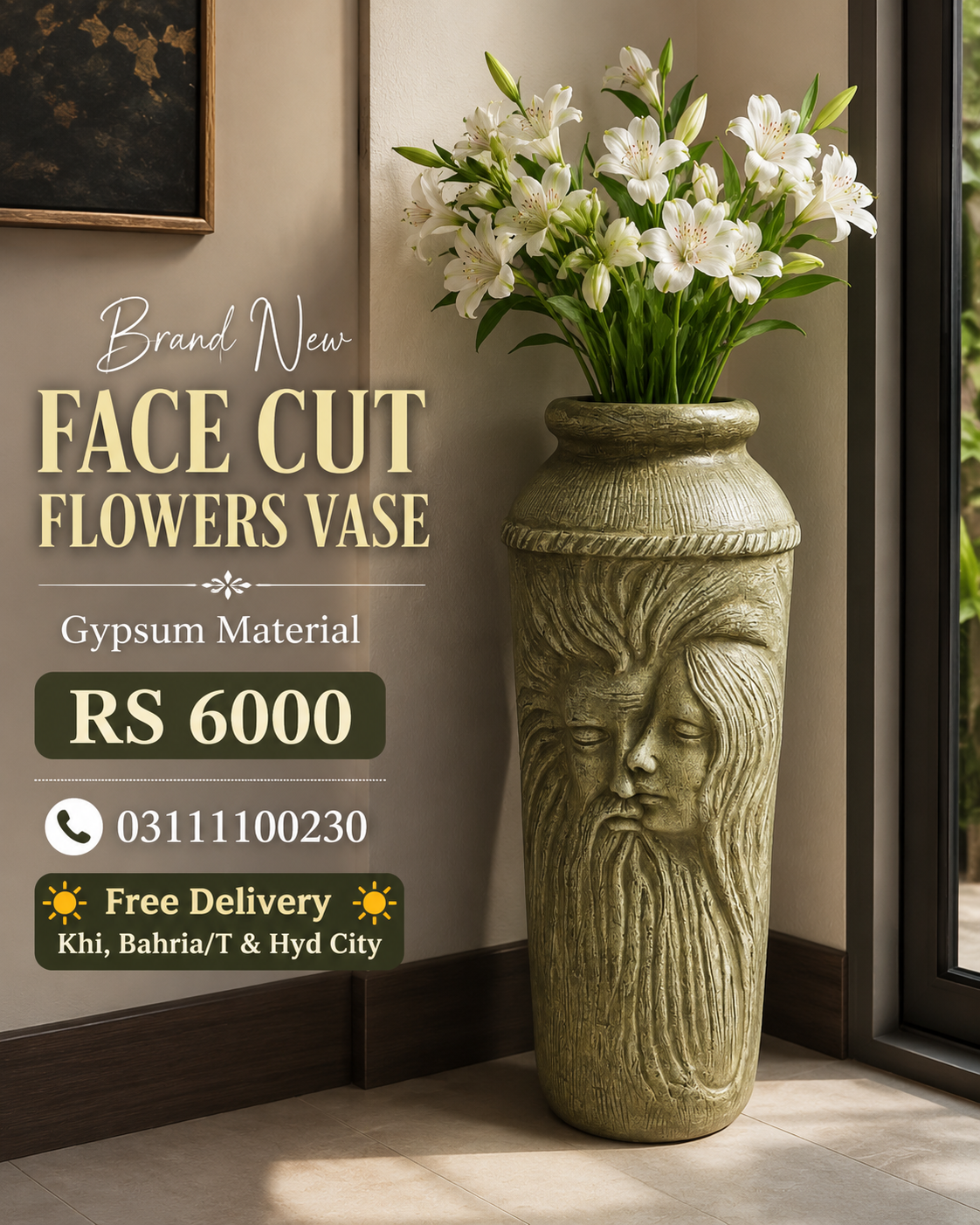 Brand New Cut Face Flowers Vase