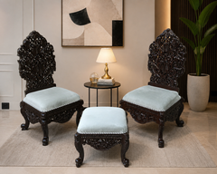 Sheesham Wood Pair Of peri Chair with Ottoman