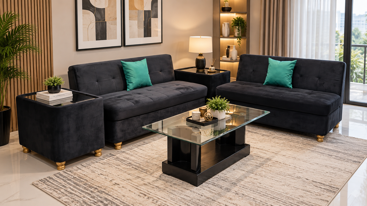 4 Seater Sofa Set with 2 Corner Tables