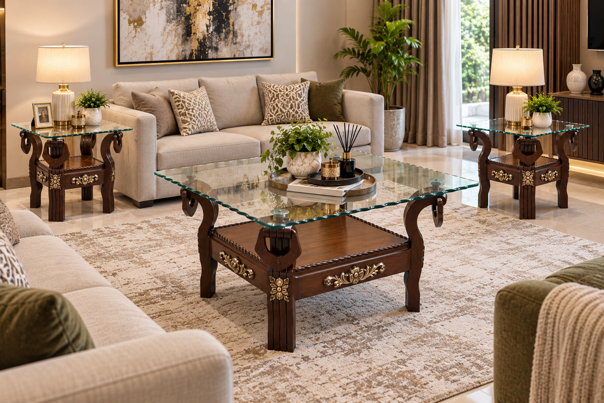 Center Table with 2 Side Tables Set