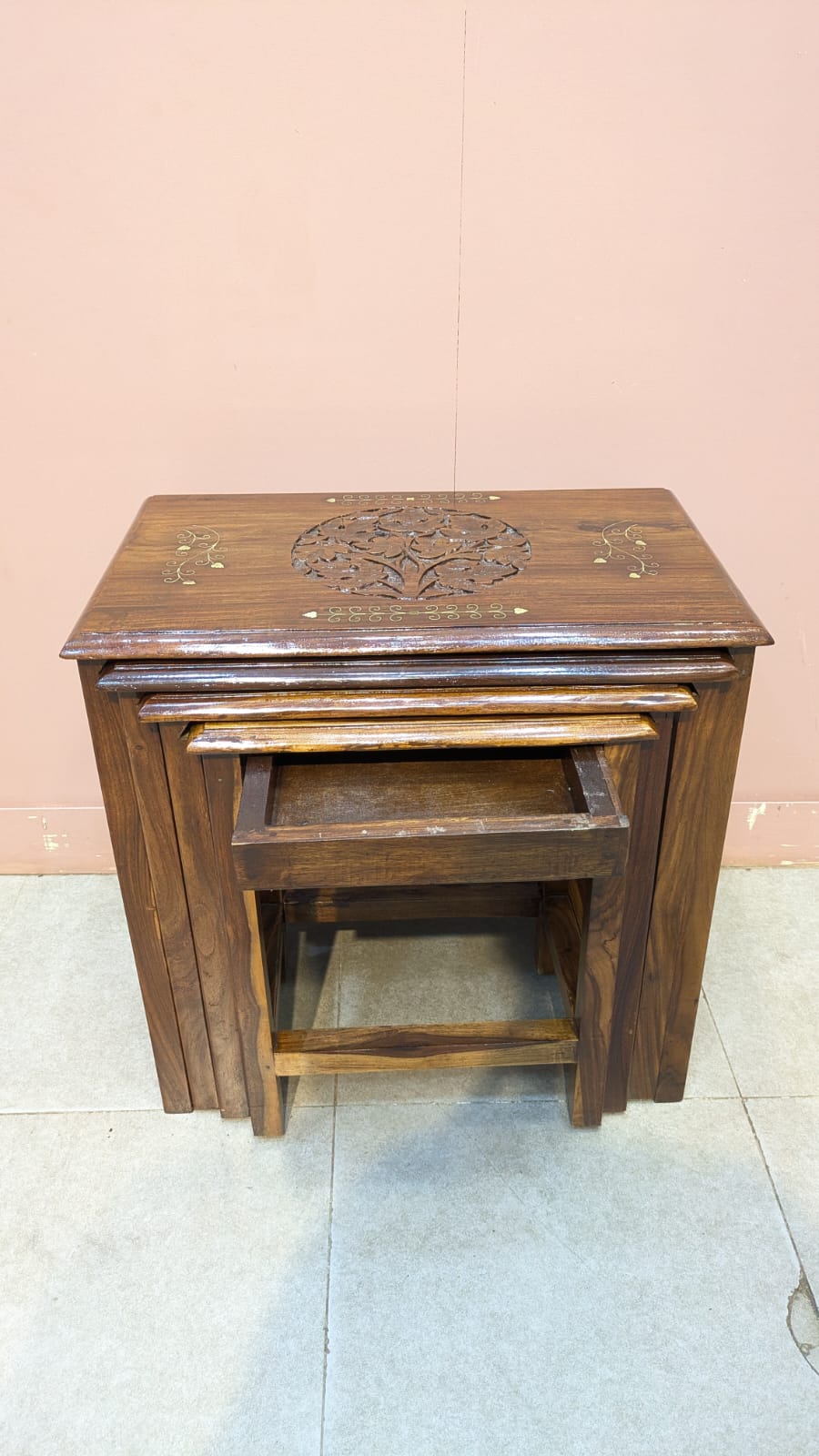 Brand New Unused Solid Sheesham Wood Nesting Table Set