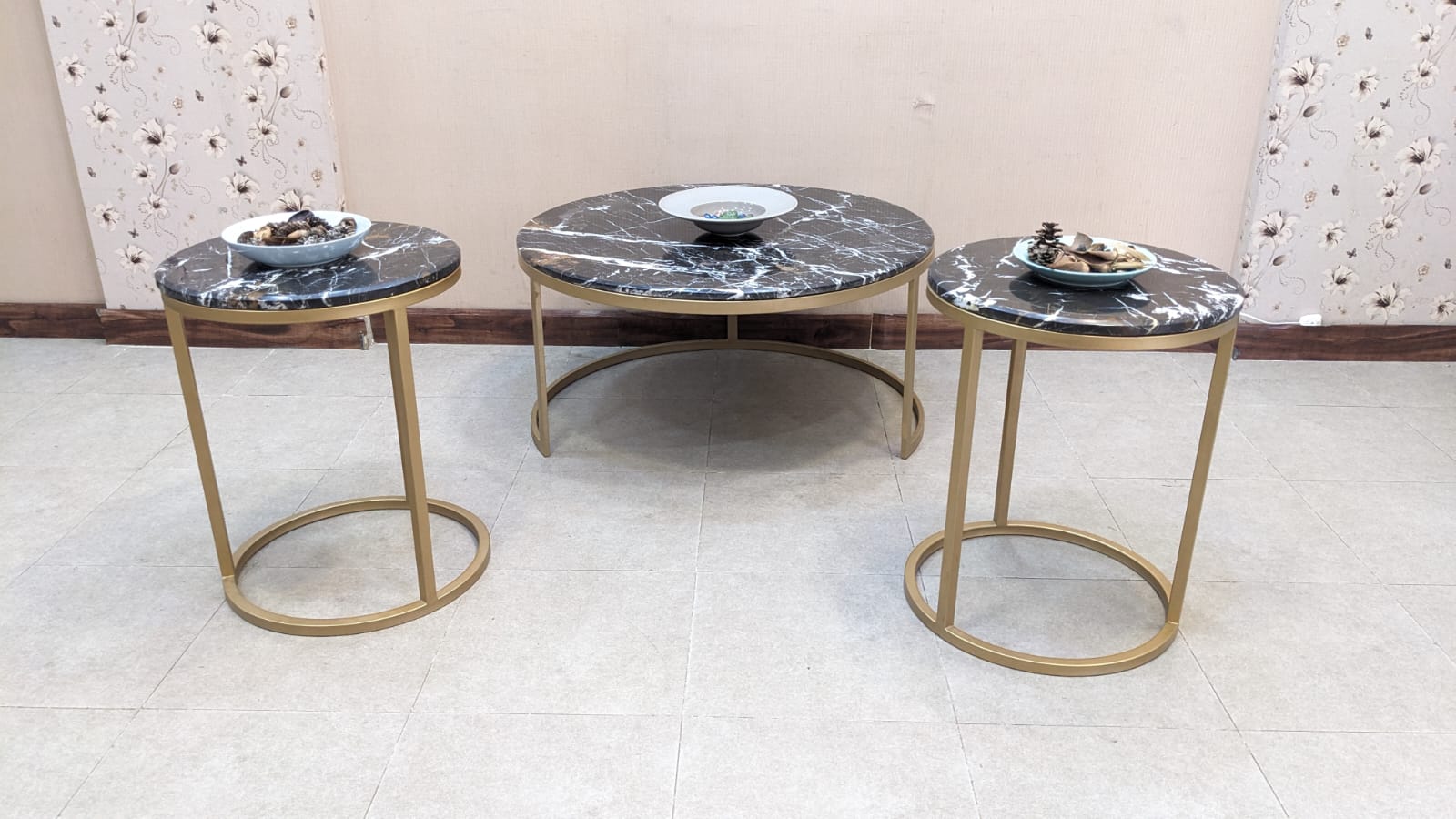 Marble Top Center and Side Tables Set