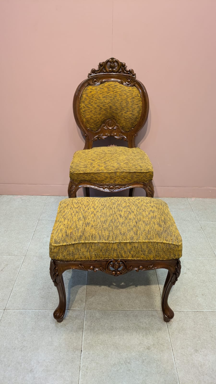 Solid Burma teak wood chair with stool