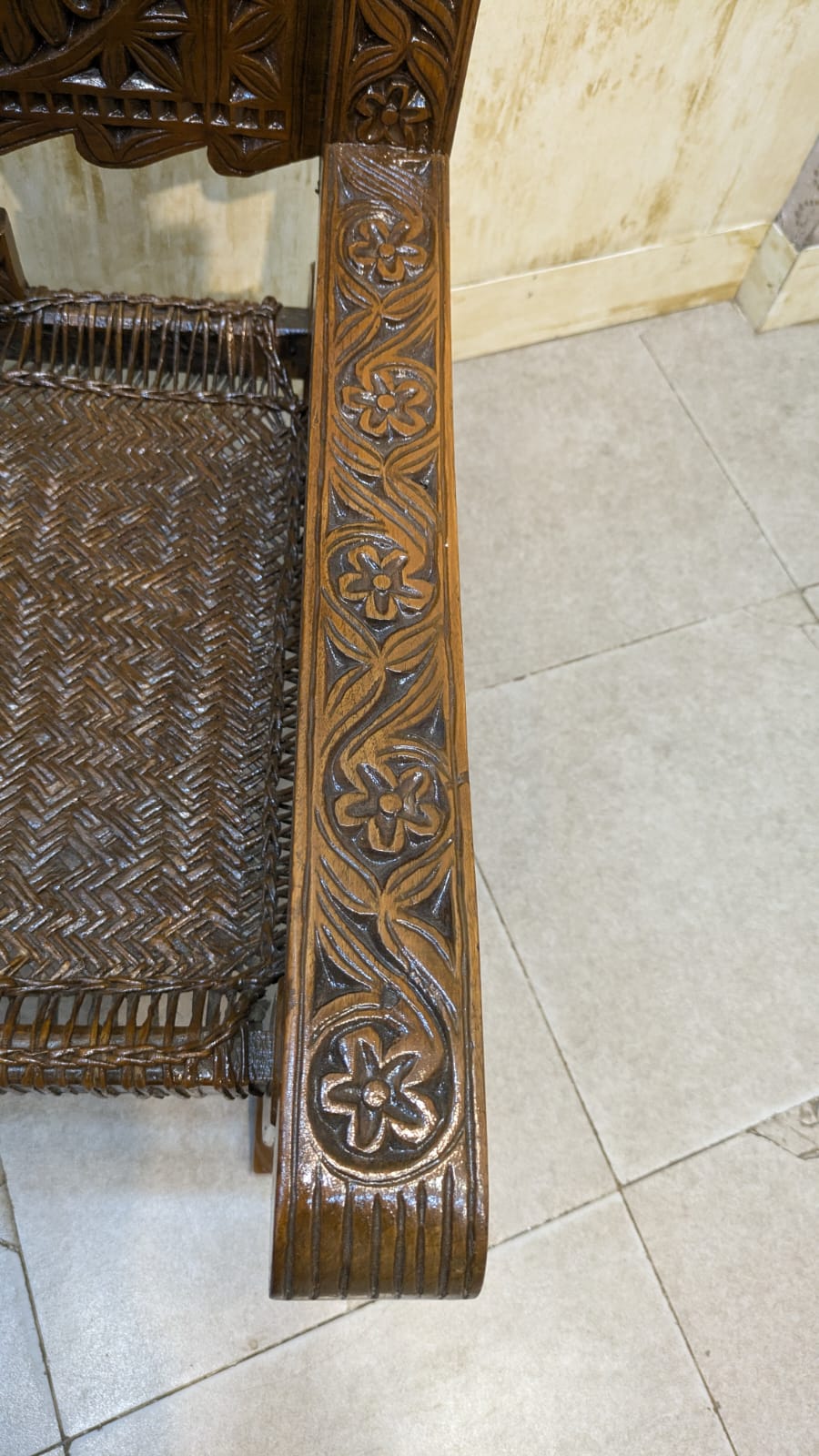 Antique Solid Burma Teak Wood Pair of Peerah Chair