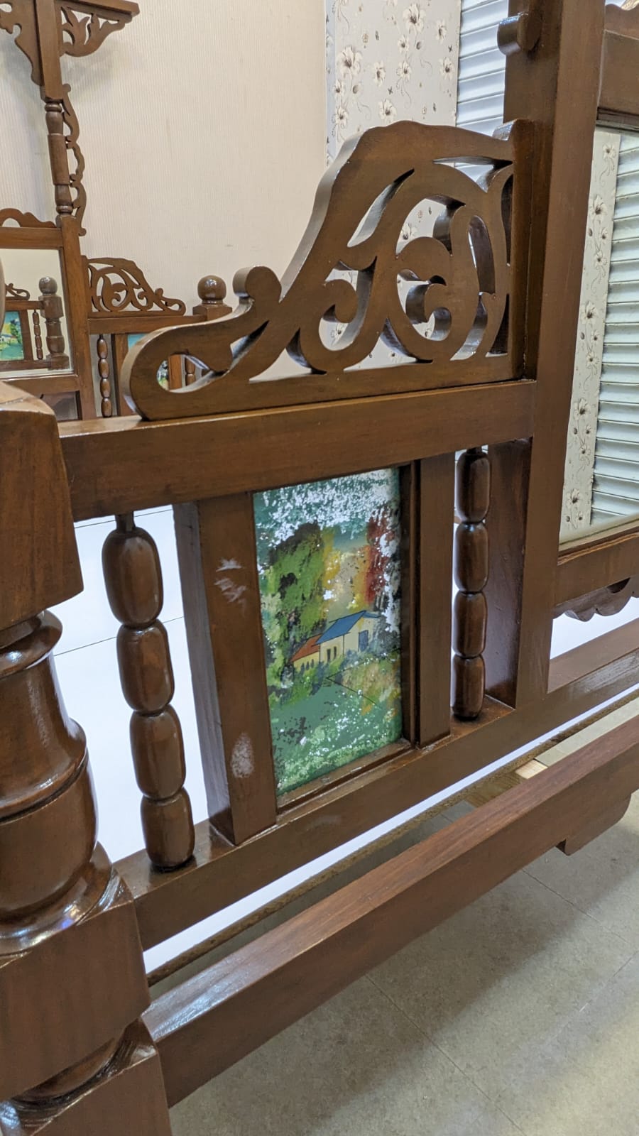 Antique 100% Solid Burma Teak Wood Twin Size Bed with Dura Luxury Foam Mattress