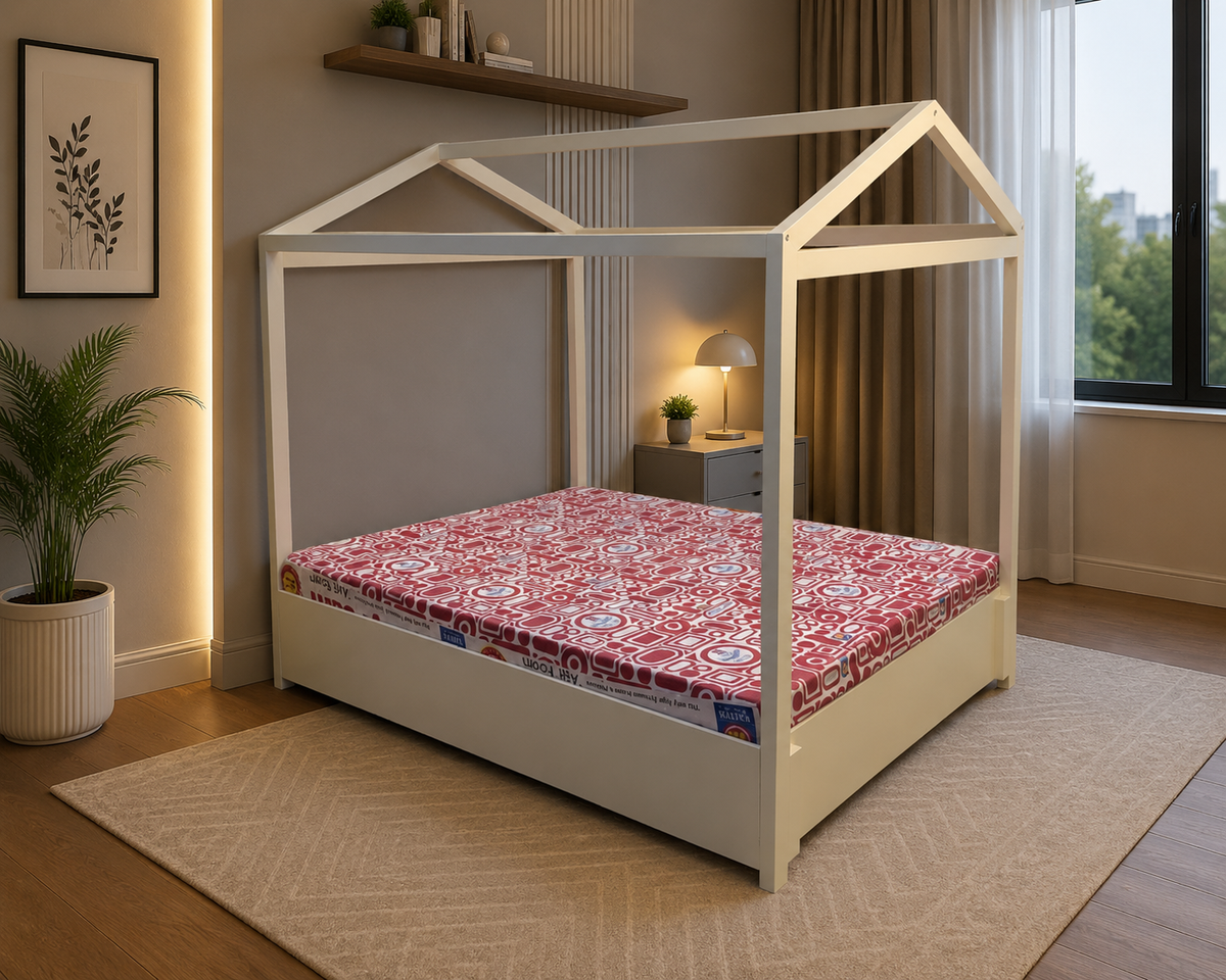 HOUSE-STYLE QUEEN SIZE BED WITH MATTRESS