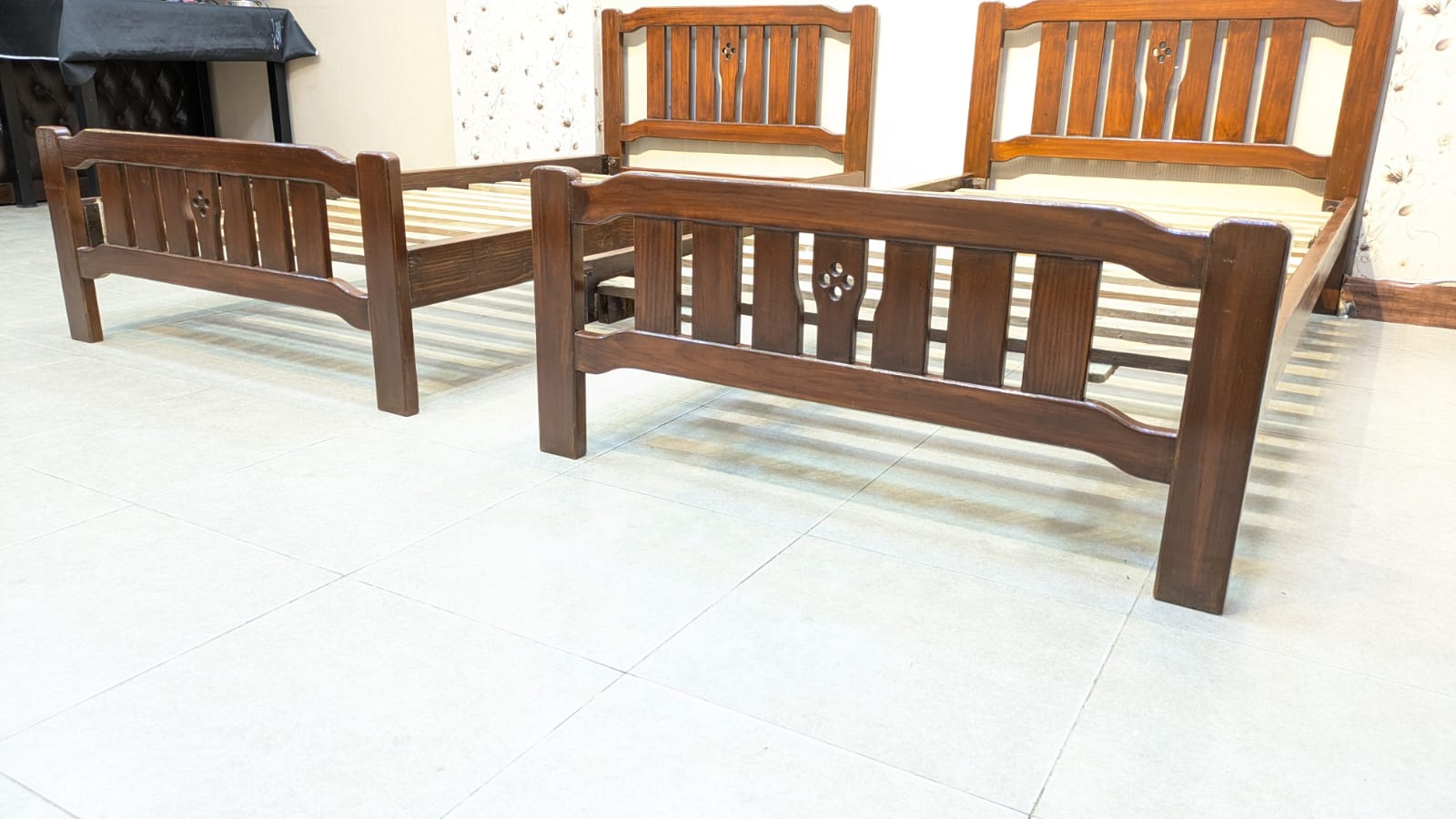 Solid Oak Wood Pair Of Single Beds