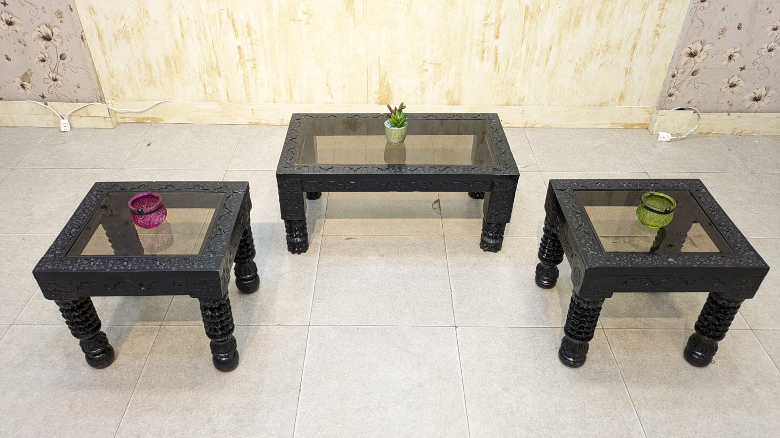 Solid Sheesham Wood Center and Side Tables Set