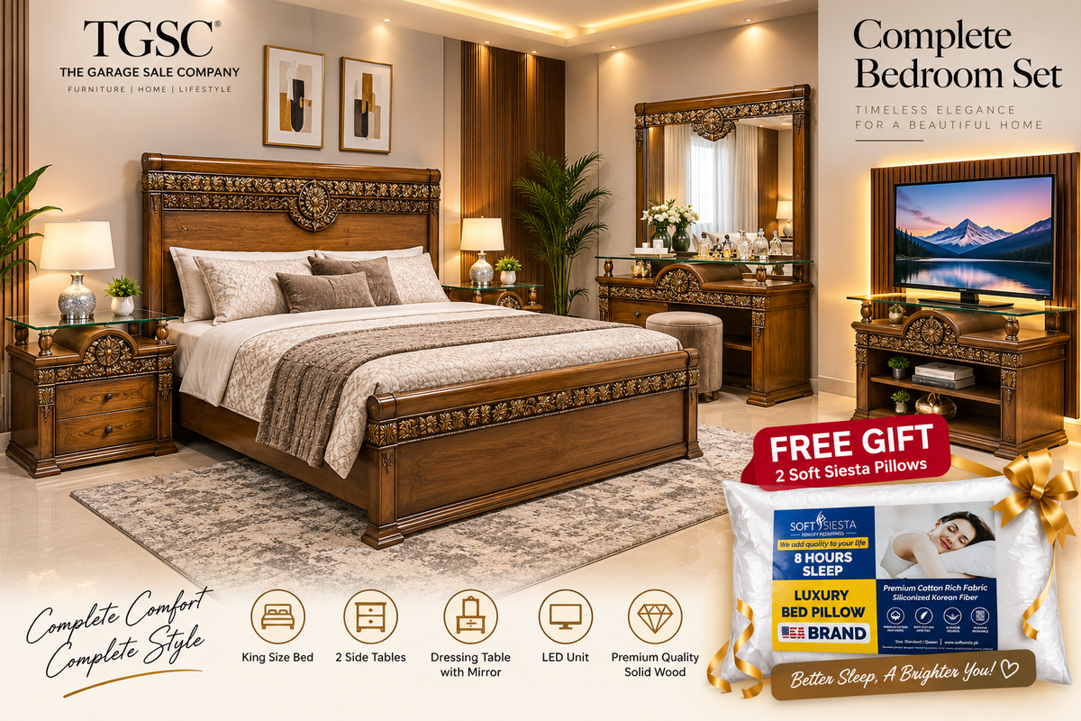 King Size Bed Set with 2 New Free Pillows