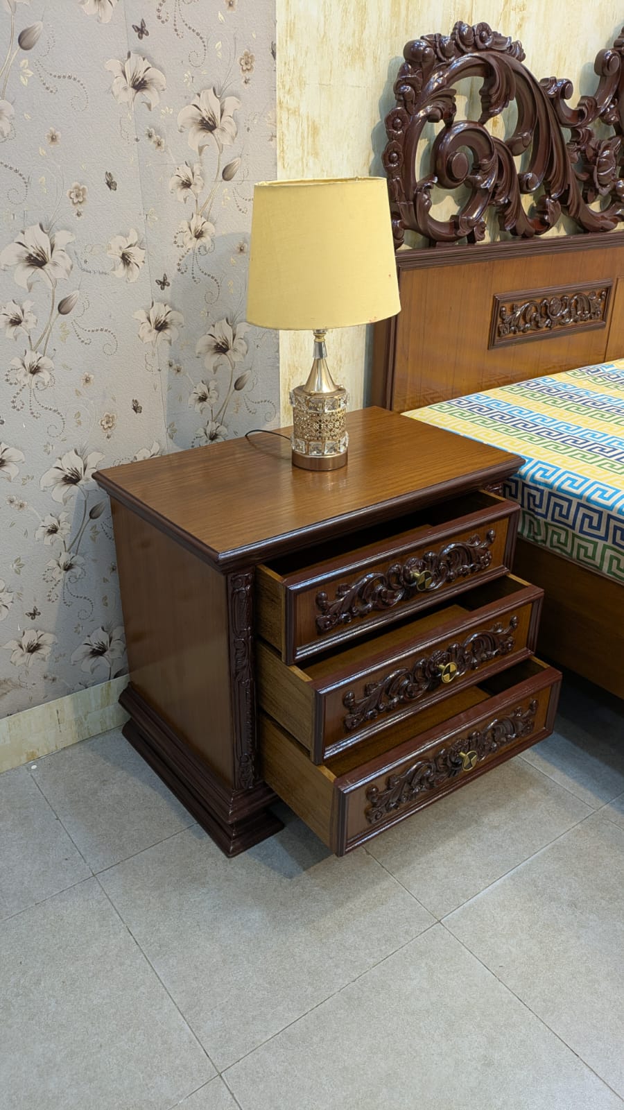 Teak Wood & Teak Ply King Size Bed Set