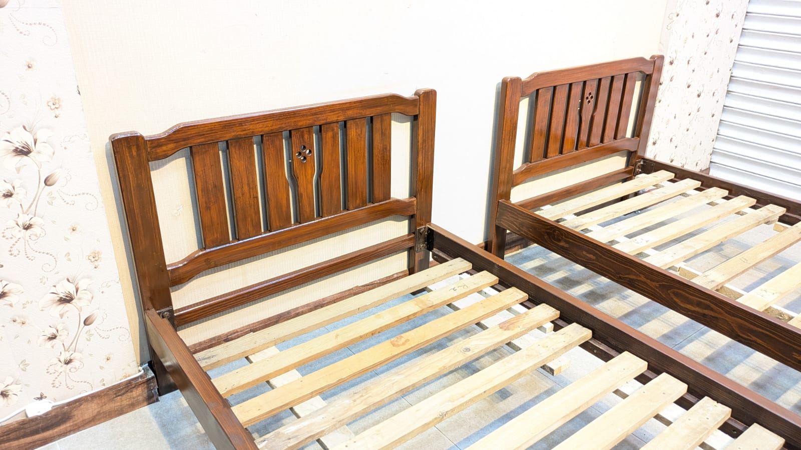 Solid Oak Wood Pair Of Single Beds