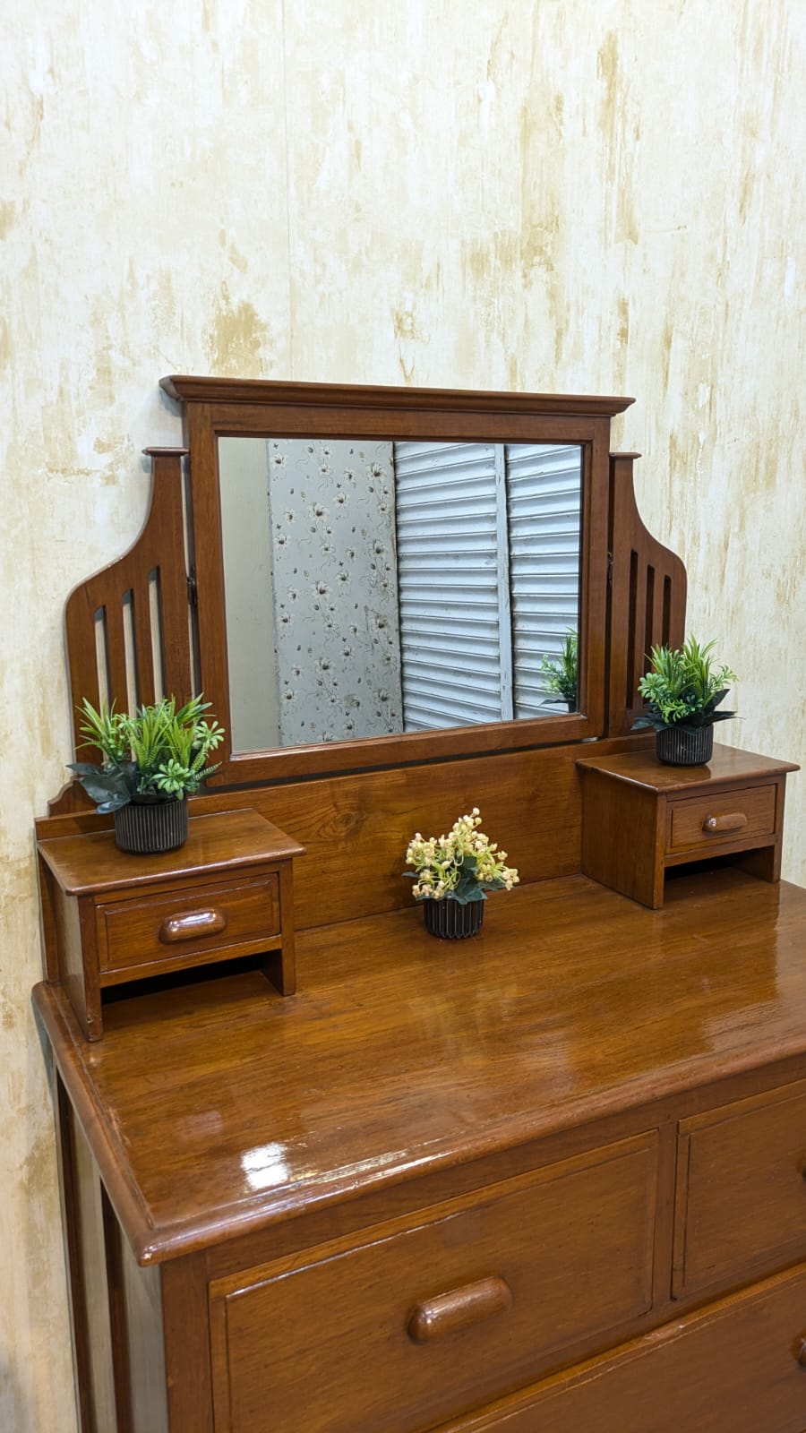 Antique Solid Burma Teak Wood Vanity Dresser