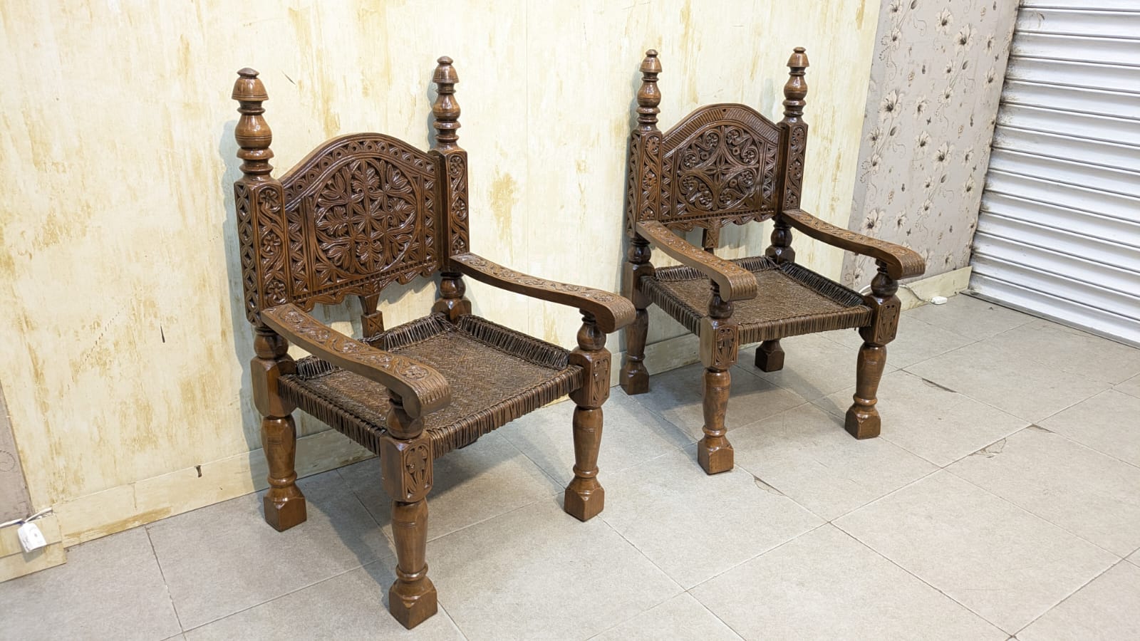 Antique solid Burma teak Peerah Chair Pair