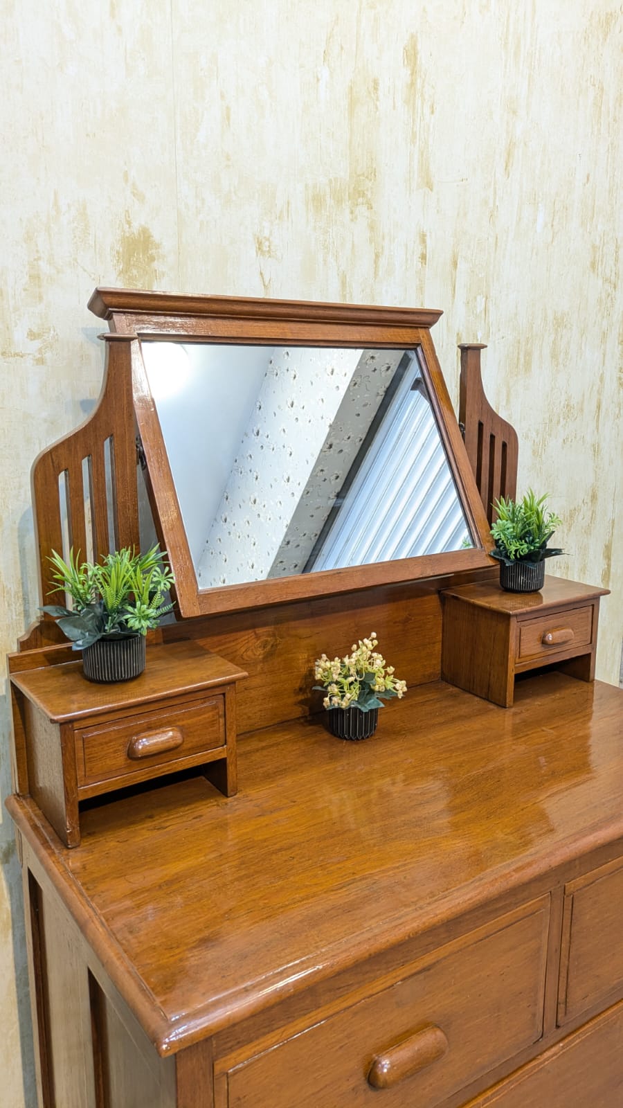 Antique Solid Burma Teak Wood Vanity Dresser