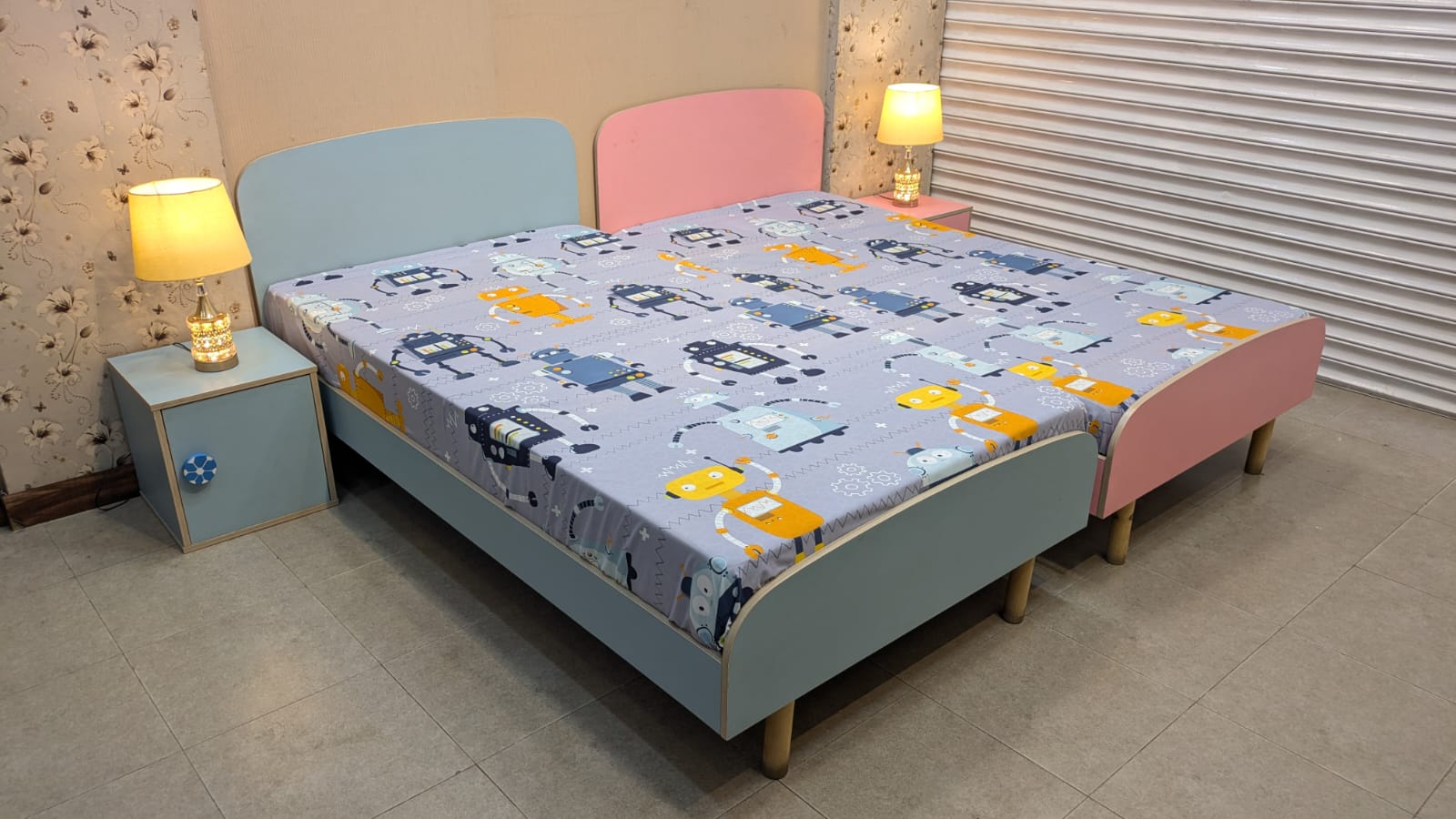 Habitt Pair of Single Beds with Side Tables and Mattress
