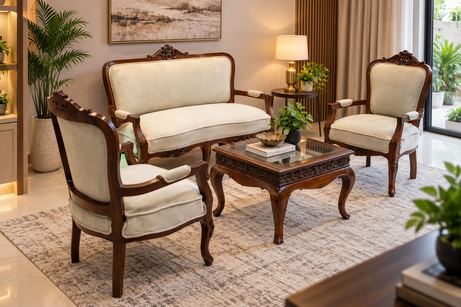 Solid Sheesham 4 Seater Sofa Set