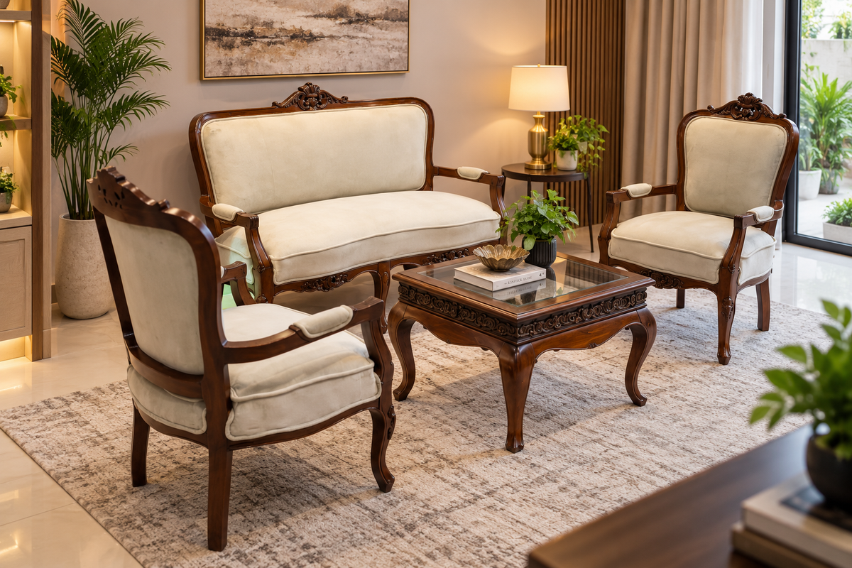 Solid Sheesham 4 Seater Sofa Set