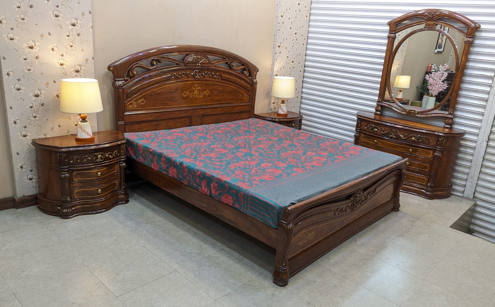 Solid Sheesham Wood King Size Bed Set