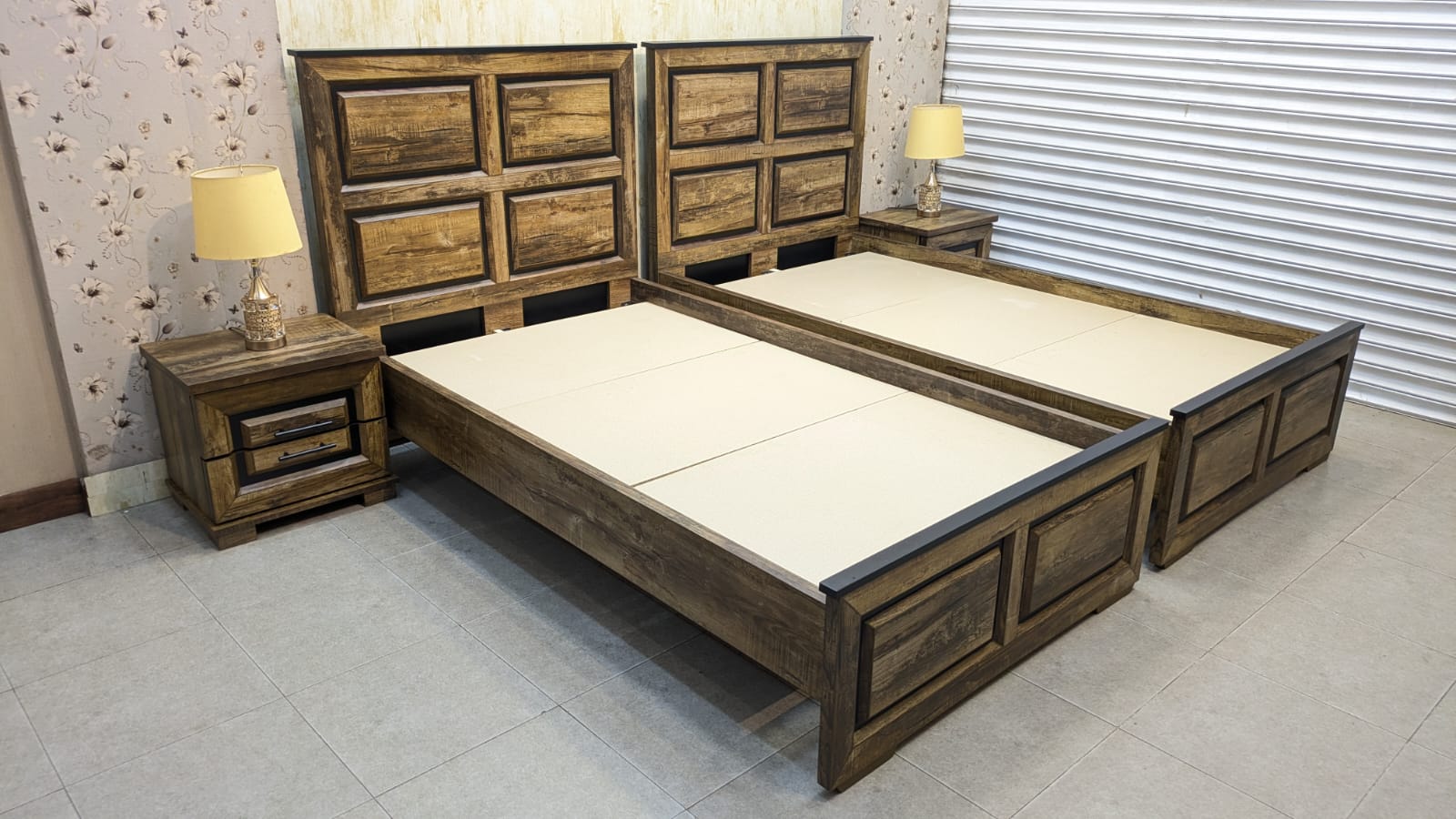Brand New Pair Of Single Bed With 2 Side Tables