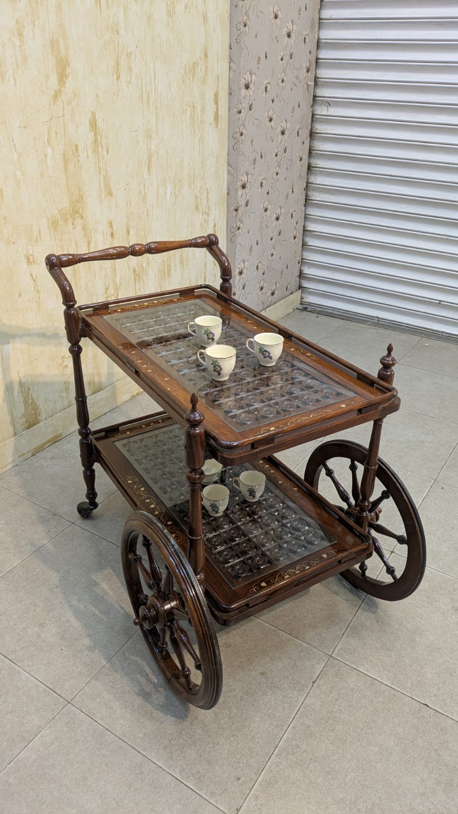 Solid sheesham Wood 2 Tier Tea Trolley