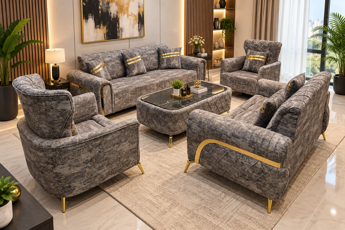 Turkish Design 7 Seater Sofa Set with Center Table