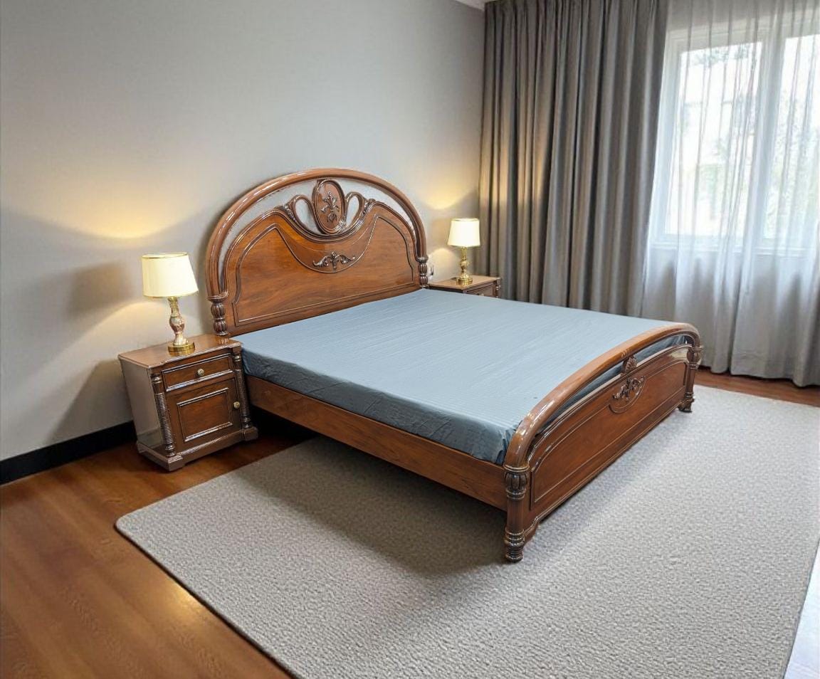 Pure Sheesham Wood King Size Bed With 2 Side Tables