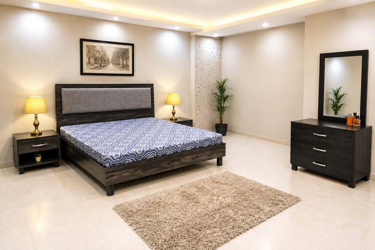 Habitt Carter King Size Bed With 2 Side Tables and Dressing Table