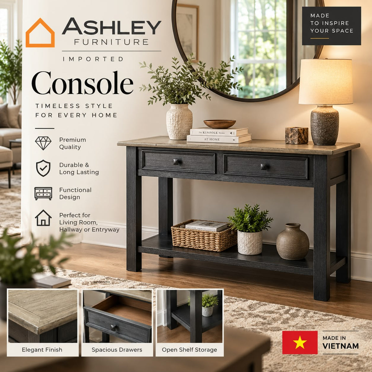 Imported American Ashley Furniture Tyler Greek Console Table