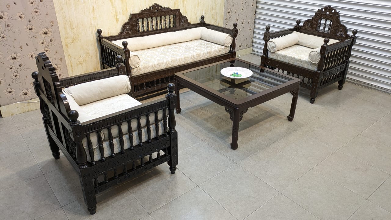 Vintage Sheesham Solid Wood 4 Seater Sofa Set