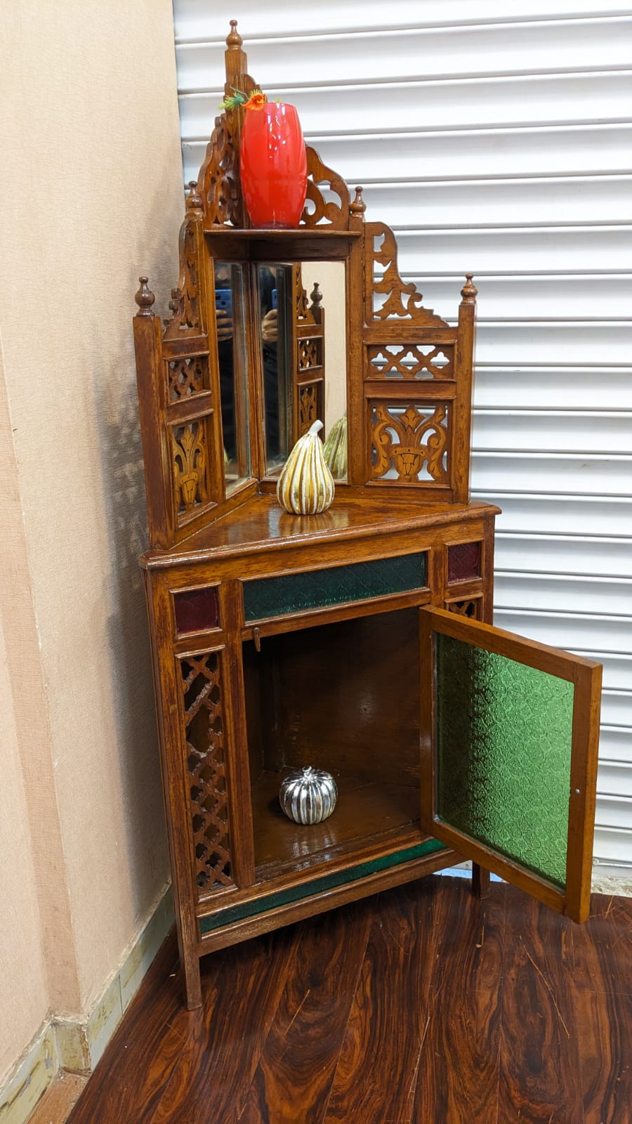 Antique Pure Burma Teak Wood Display Corner